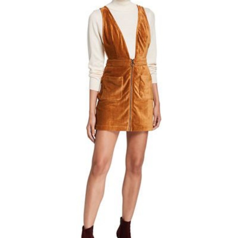 Moon River UO Rusty Brown Corduroy Pinafore Zip-Up Dress